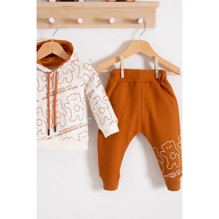 Çapraz Bears Kapüşonlu % 100 Pamuk Erkek Bebek Takımı