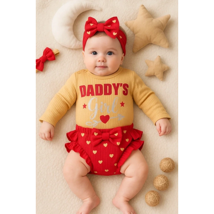 Daddys Girl Bandanalı Kız Bebek Takımı