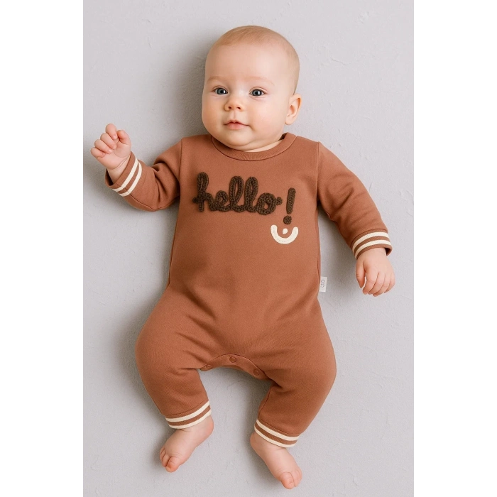 Hello Nakışlı % 100 Pamuk Erkek Bebek Tulum