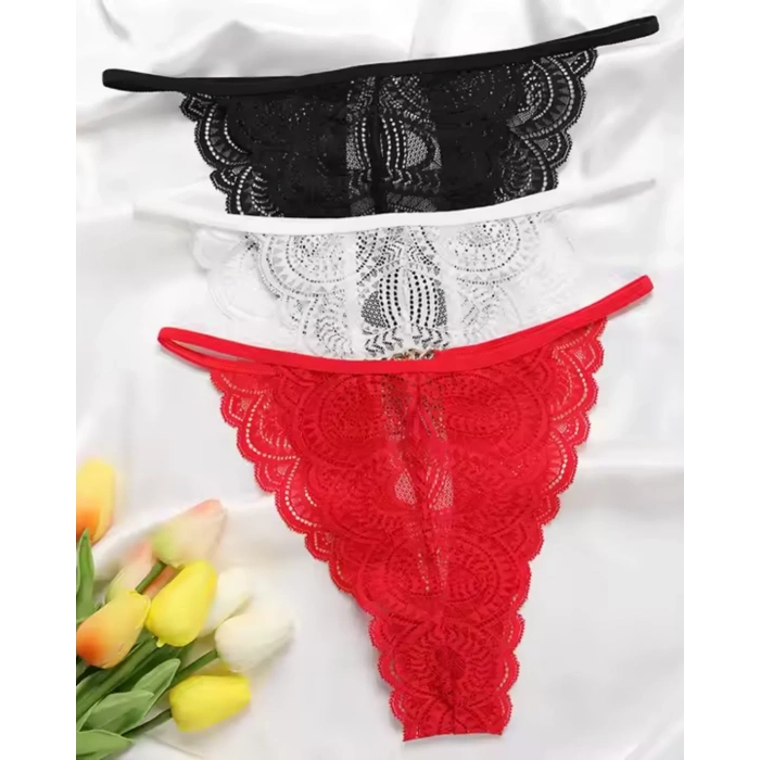 Kadın 3lü Dantel String - Tanga