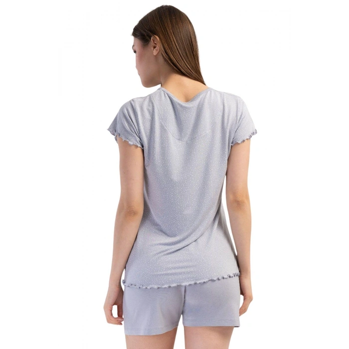 Likralı Viskon V Yaka Kısa Kol Eteği Oval Şort Tak