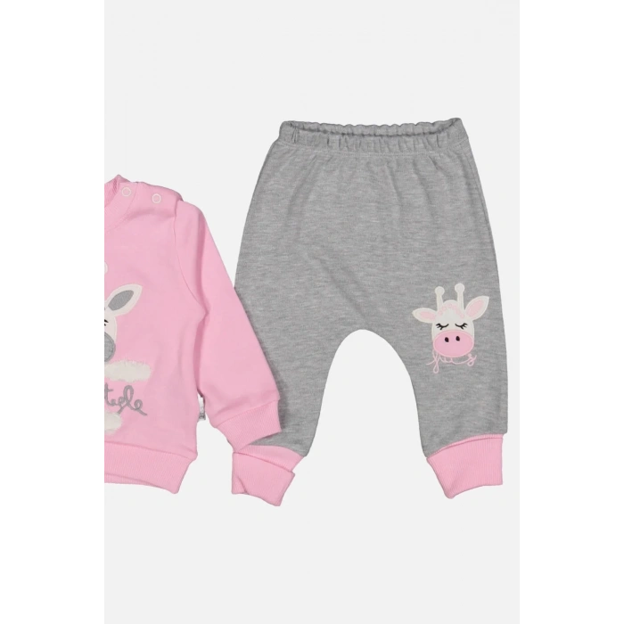 Zürafa Nakışlı % 100 Pamuk Kız Bebek Takımı