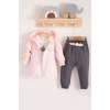 Prences Nakışlı Kapişonlu 3lü % 100 Pamuk Kız Bebek Takımı