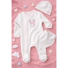 Sevimli Tavşan Desenli Kız Bebek 4’lü Tulum Seti