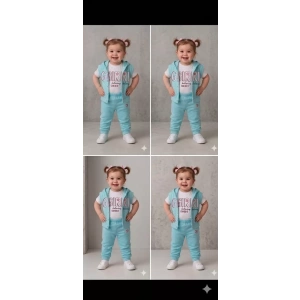 1/4 Yaş Girl Baskılı Yelekli 3lü Çocuk Takımı