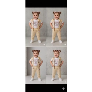 1/4 Yaş Girl Baskılı Yelekli 3lü Çocuk Takımı