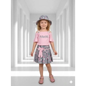 2/5 Yaş Şapkalı Çiçek Baskılı Etekli Çocuk Takımı