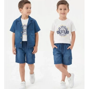 6/10 Yaş Denim Gömlek Şortlu 3lü Çocuk Takımı