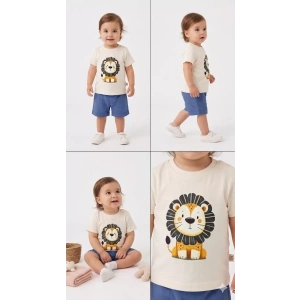 6/24 Ay Keten Şortlu Basic Bebek Takımı