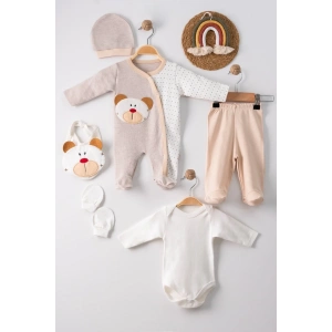 Ayıcık Nakışlı Tulumlu % 100 Pamuk Erkek Bebek 5li Set