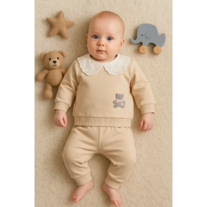 Dantel Yakalı Pamuklu 2li Kız Bebek Takımı