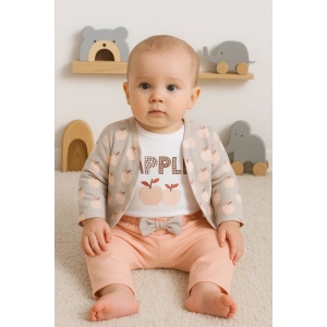 Elma Desenli Ceketli 3lü Kız Bebek Takımı