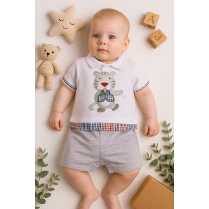 Gömlek Desenli Erkek Bebek Tulumu