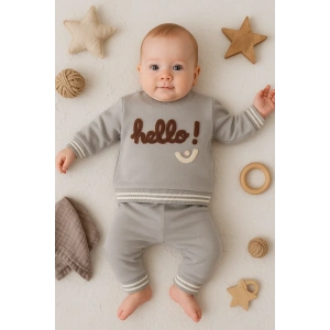 Hello Nakışlı % 100 Pamuk 2li Erkek Bebek Takım