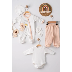 Kelebek Nakışlı Tulumlu % 100 Pamuk Erkek Bebek 5li Set