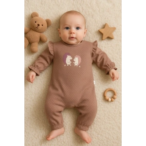 Kirpi Nakışlı % 100 Pamuk Kız Bebek Tulum