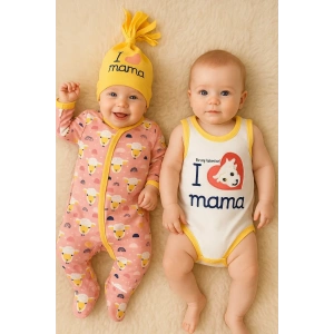 Kuzu Figürlü Şapkalı 3lü Bebek Takımı