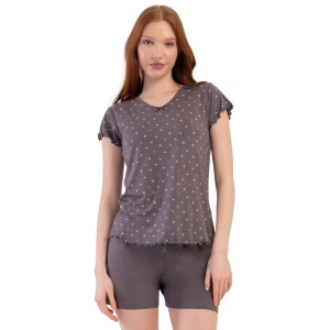 Likralı Viskon Battal V Yaka Kısa Kol Eteği Oval Ş