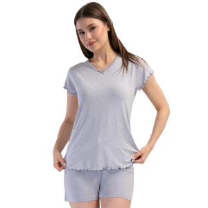 Likralı Viskon V Yaka Kısa Kol Eteği Oval Şort Tak