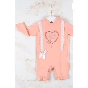 Love Kalp Nakışlı % 100 Pamuk Kız Bebek Tulumu