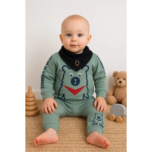 Oynar Gözlü Fularlı 3lü Erkek Bebek Takımı