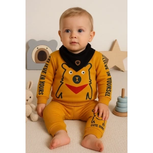 Oynar Gözlü Fularlı 3lü Erkek Bebek Takımı