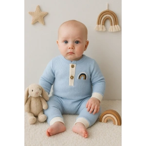 Waffle Gökkuşağı Nakışlı Erkek Bebek Tulumu