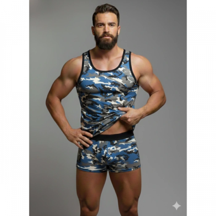 Erkek Kamuflaj Tank Top Boxer İç Çamaşır Takımı