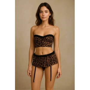 Leopar Desenli Mini Etek