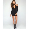 B101314 Omuz Açık Uzun Kollu Mini Elbise