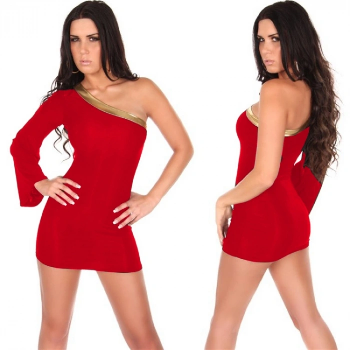 B100912 Asimetrik Dizayn Mini Elbise