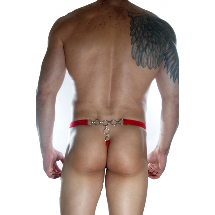 Erkek  Arkası Metalli Kırmızı Tanga Çamaşır