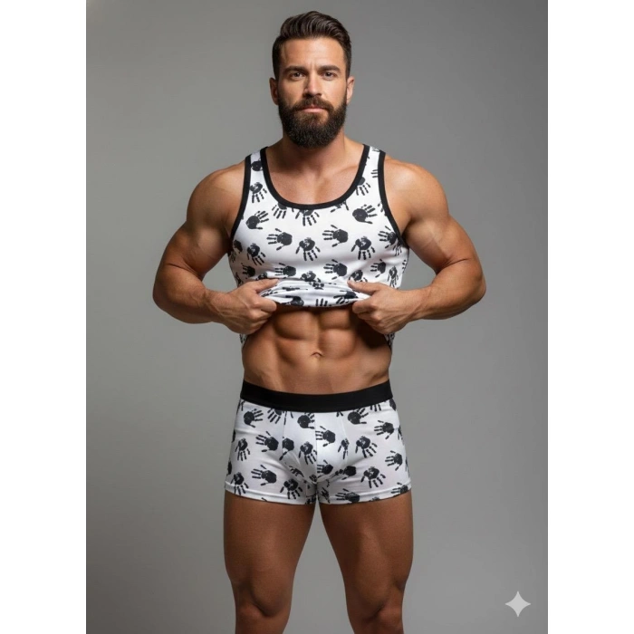 Erkek Desenli Tank Top Boxer Takım