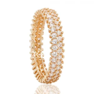 Yellow Gold Two Row Eternity Wedding Ring For Women