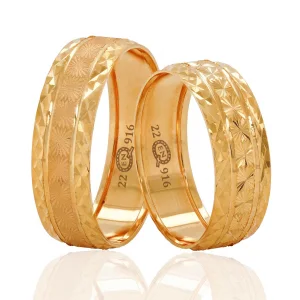 Sarı Altın Kalem Desenli Çift Alyans