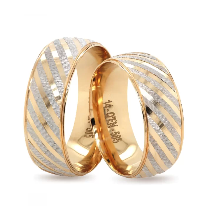Yellow Gold White Gold Striped Wedding Ring For Men