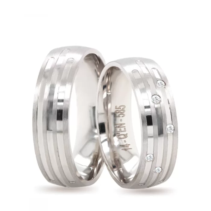 White Gold Stony Wedding Ring Set