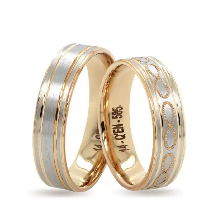 Two Tone Striped İnfinity Milgrain Patterned Wedding Ring For Men