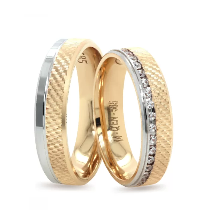 Two Tone Yellow Gold Patterned Eternity Engagement Ring For Women