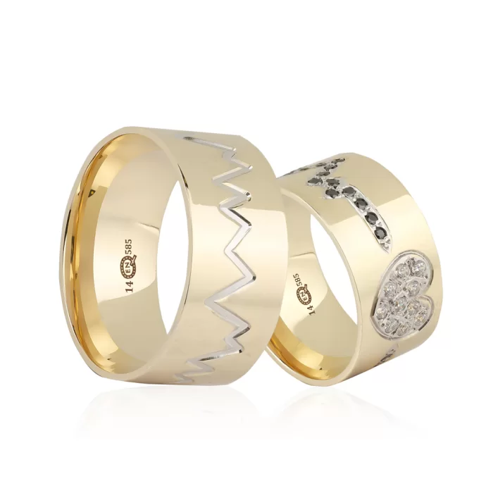 Two Tone Gold Heart Rhythm Pattern Wedding Ring For Men