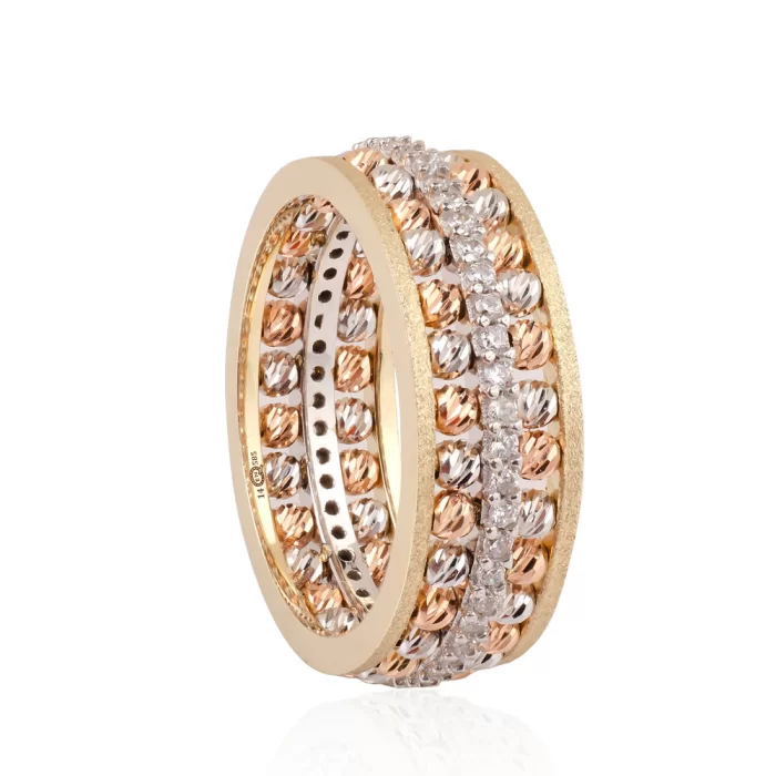 Three Tone Dorica Balls Design Eternity Wedding Ring For Women