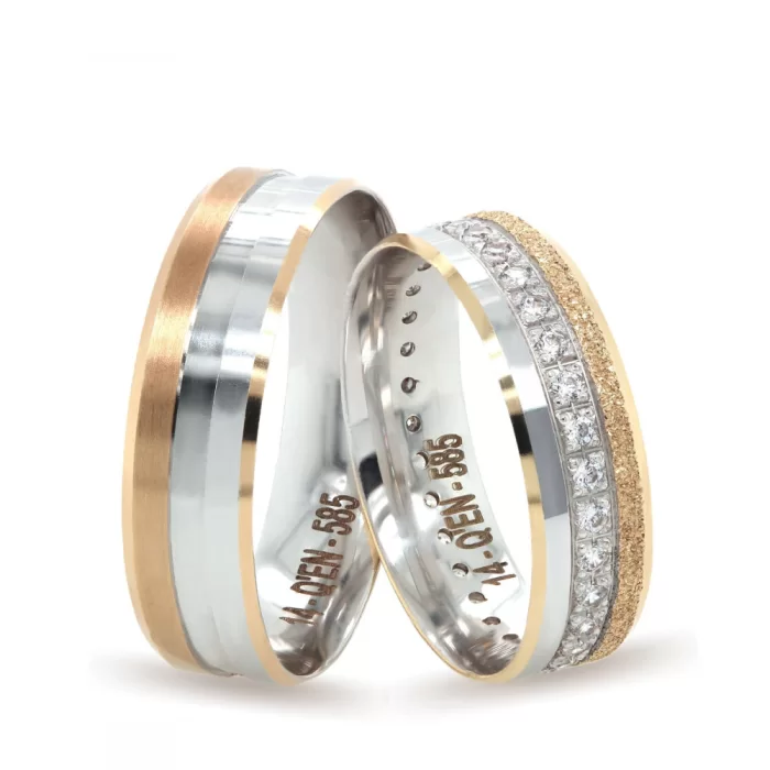 Two Tone Brushed Eternity Wedding Band For Women