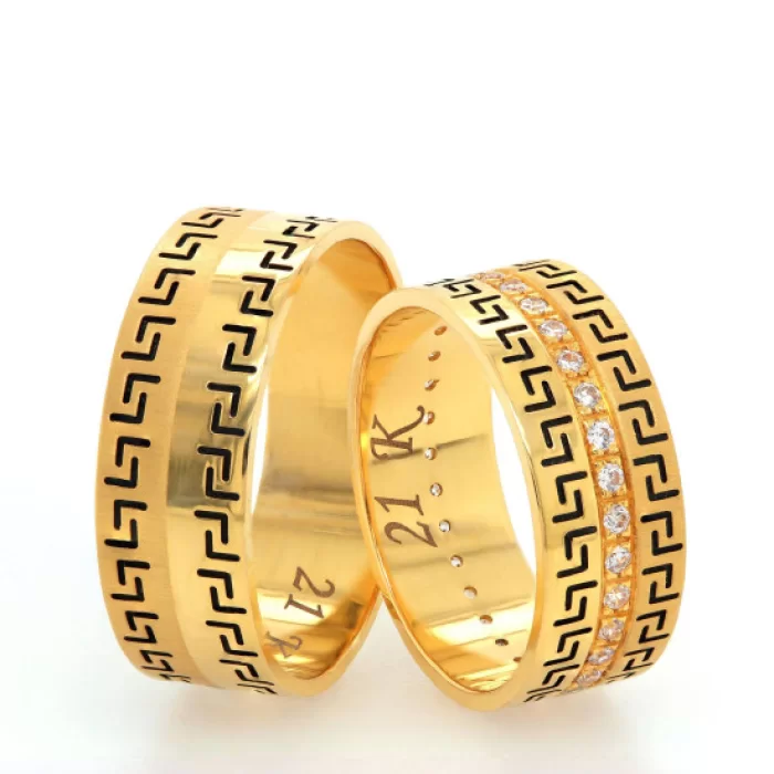 Gold Greek Design Eternity Wedding Ring Set