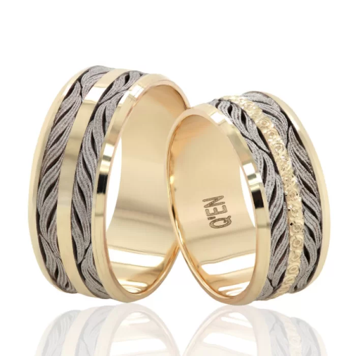 Black Pattern Striped Wedding Ring Set  