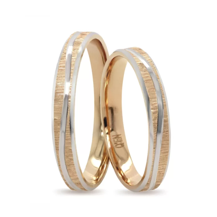 Brushed White Gold Striped Wedding Ring For Men