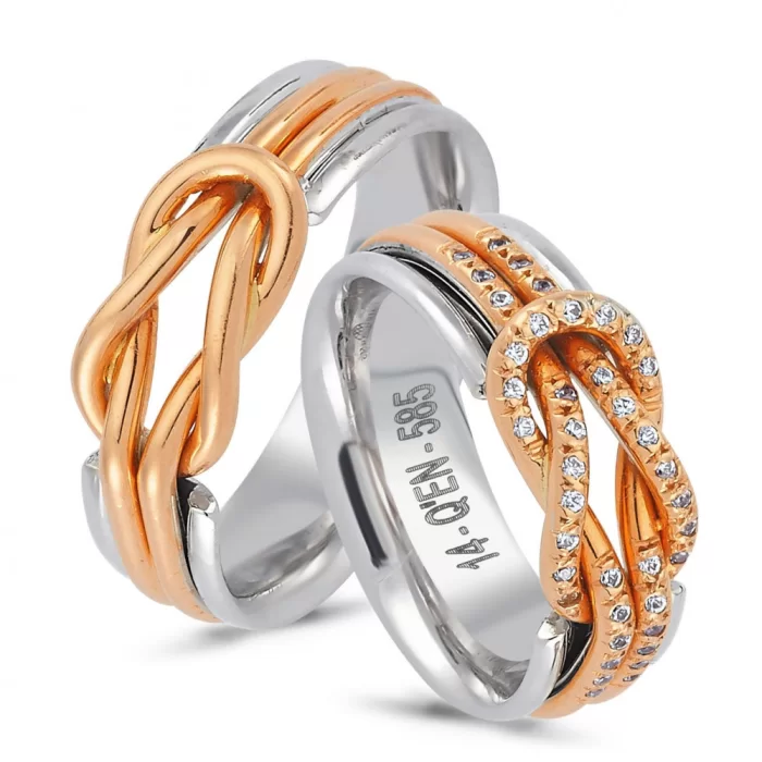 Two Tone Knot Shaped Cool Engagement Ring Set