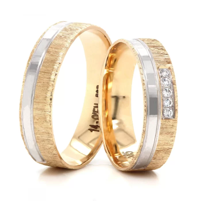 Brushed White Gold Banded Stony Engagement Ring Set