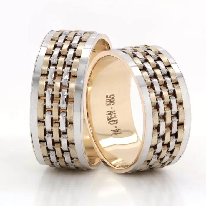 Two Color Cord Pattern Striped Wedding Ring For Men