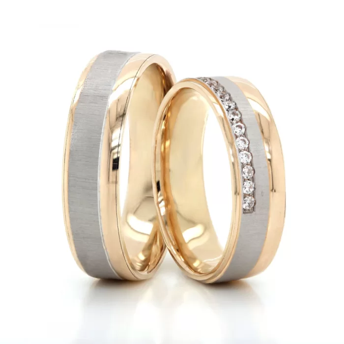 Two Tone White Gold Banded Half Eternity Wedding Ring Set