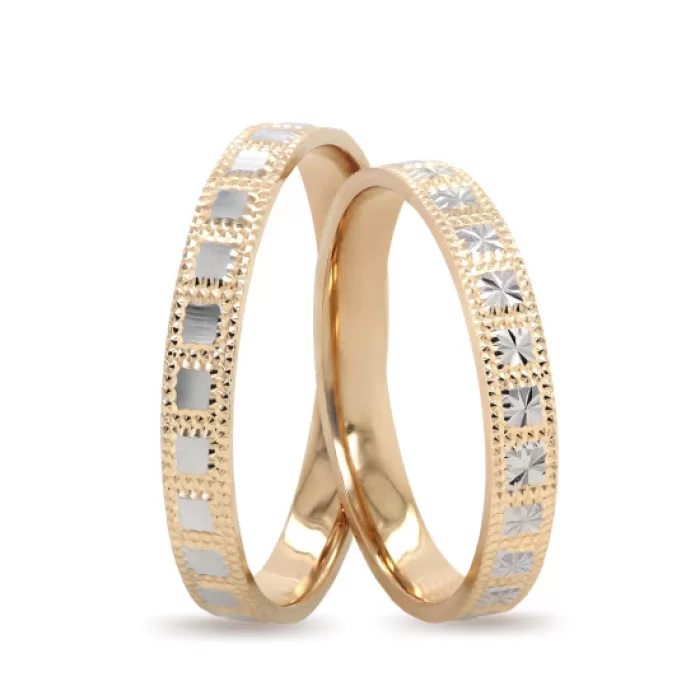 Square Patterned Wedding Ring Set